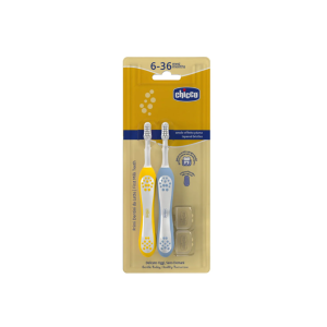 Chicco Pack Escova de Dentes Mostarda e Azul 6-36 M