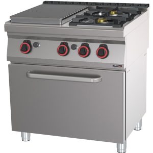 Fogão a gás 2 bocas + 1 placa com forno a gás GN 1/1 80 C7FOG2F1PFG80 Casselin